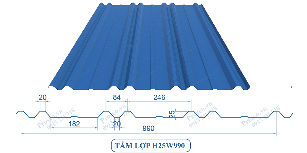 Tôn lợp 7 sóng W990H25